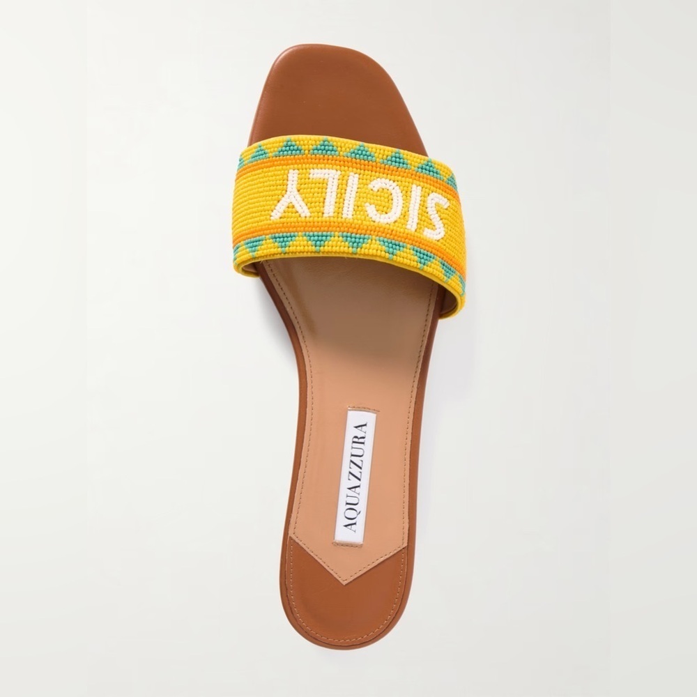 Aquazzura Sicily Beaded Slide Sandals
Size: 39 US 9